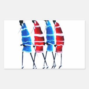 Adesivo Retangular Felizes Pessoas Maasai Guerreiros Andando Impressã