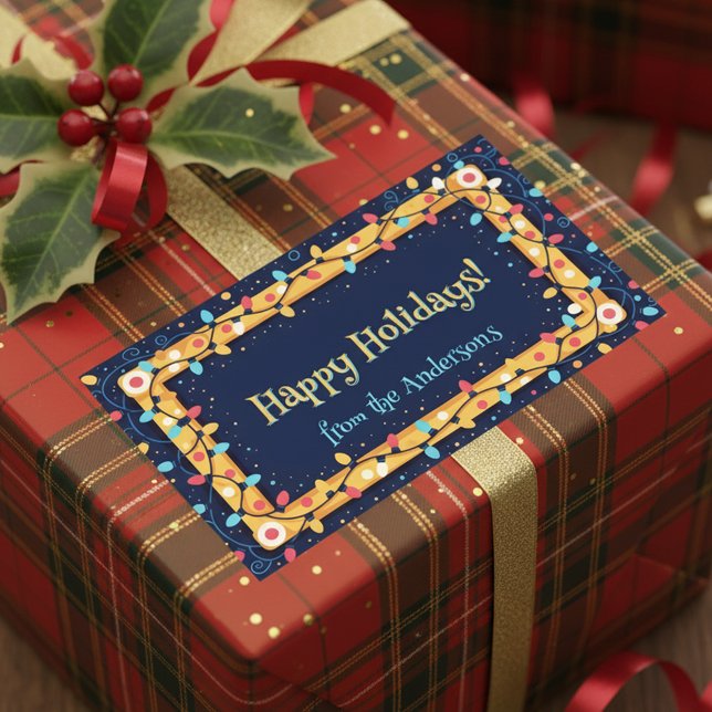 Adesivo Retangular Feriado Colorido, Brilhante, Luzes de Natal (Criador carregado)