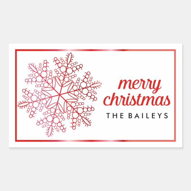 Adesivo Retangular Feriado vermelho em floco de neve/Vinheta de Natal (Frente)