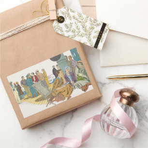 Adesivo Retangular Férias Vintage, Passageiros de Navio de Cruzeiro n