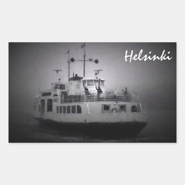 Adesivo Retangular Ferry Suomenlinna (Helsínquia) na vinheta de nevoe (Frente)