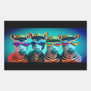 Adesivo Retangular Festa de Animais do Zoológico Bonito, Zebras Engra
