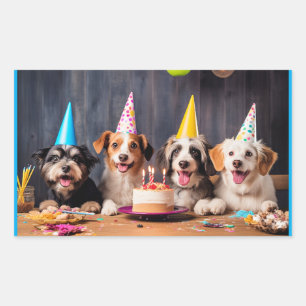 Adesivo Retangular Festa de Aniversário dos Cachorros
