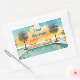 Adesivo Retangular Festa de Verão de Piscina de Aquarela