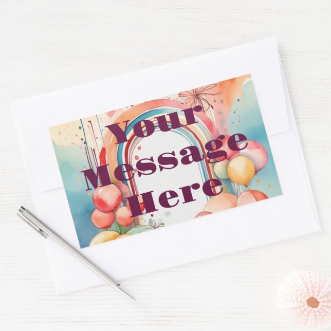 Adesivo Retangular Festa do Arco-Íris de Aquarela (Envelope)