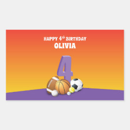 Adesivo Retangular Festas de Esportes de Quarto Aniversário