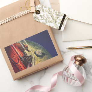 Adesivo Retangular Ficção científica do vintage, cidade futurista 