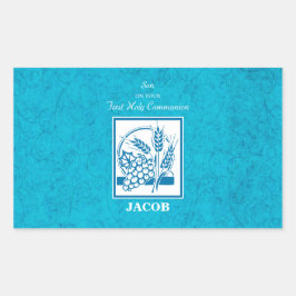 Adesivo Retangular Filho, Primeira Comunhão, Trigo, Uva Azul