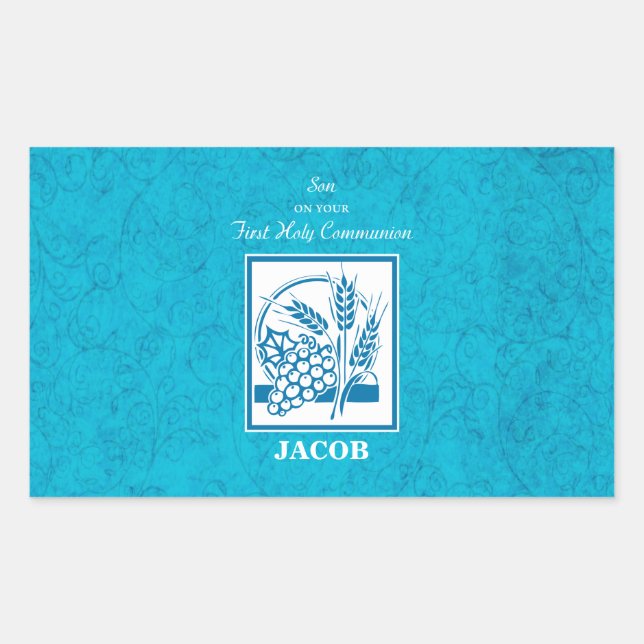 Adesivo Retangular Filho, Primeira Comunhão, Trigo, Uva Azul (Frente)