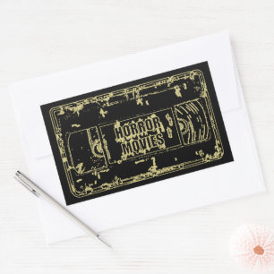 Adesivo Retangular Filmes de Terror Retro Design de Fita VHS Dourado