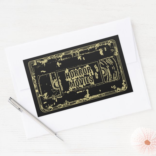 Adesivo Retangular Filmes de Terror Retro Design de Fita VHS Dourado (Envelope)