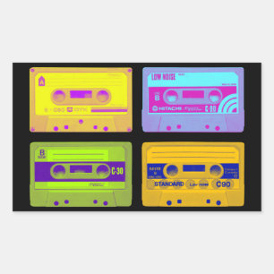 Adesivo Retangular Fitas Cassete Retro Pop Art dos Anos 80