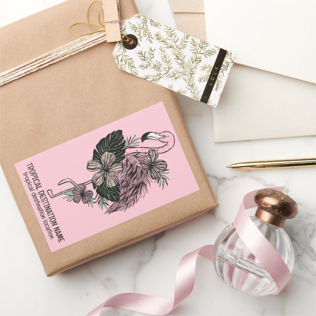 Adesivo Retangular Flamingo Cor-de-Texto Personalizado (Presentear)