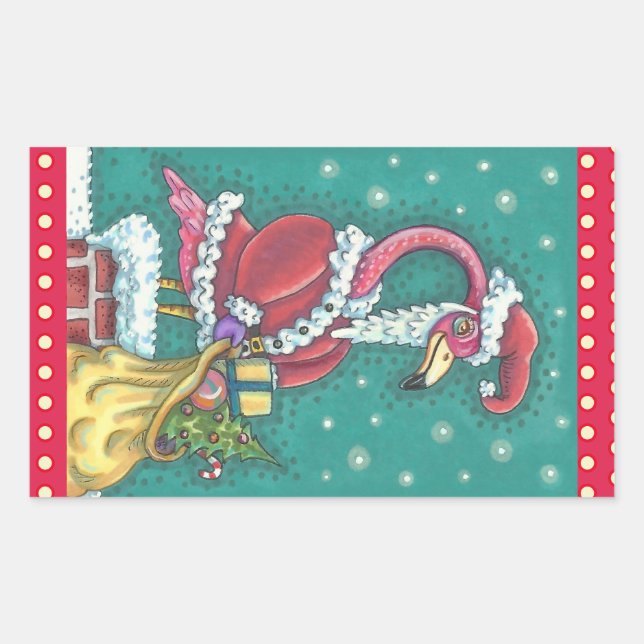 ADESIVO RETANGULAR FLAMINGO SANTA CLAUS, PINCO QUENTE, NATAL (Frente)