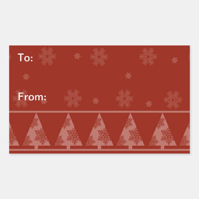 Adesivo Retangular Flocos de neve vermelhos e palitos de árvores de N (Frente)