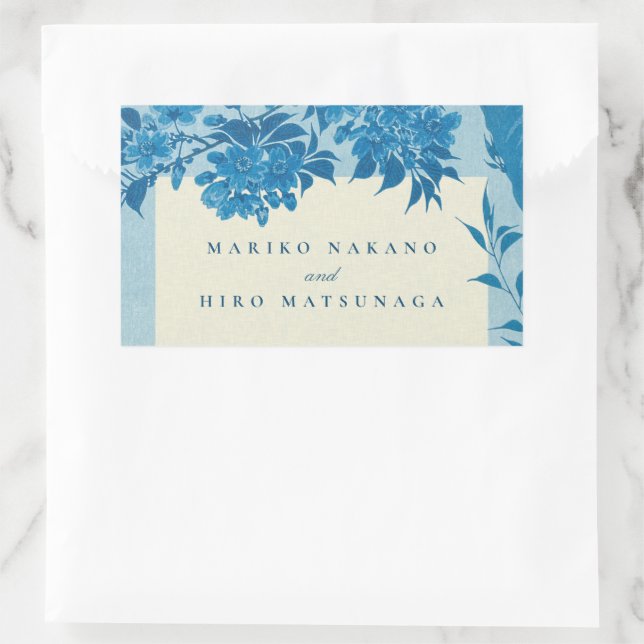 Adesivo Retangular Flor Azul-Cereja Antiquado Japonês (Bolsa)
