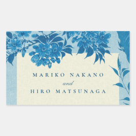 Adesivo Retangular Flor Azul-Cereja Antiquado Japonês