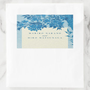 Adesivo Retangular Flor Azul-Cereja Antiquado Japonês