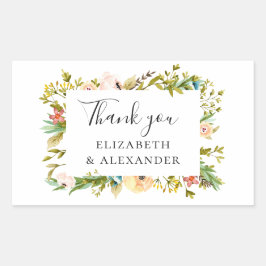 Adesivo Retangular Flor de aquarela. Obrigado por casamento floral de