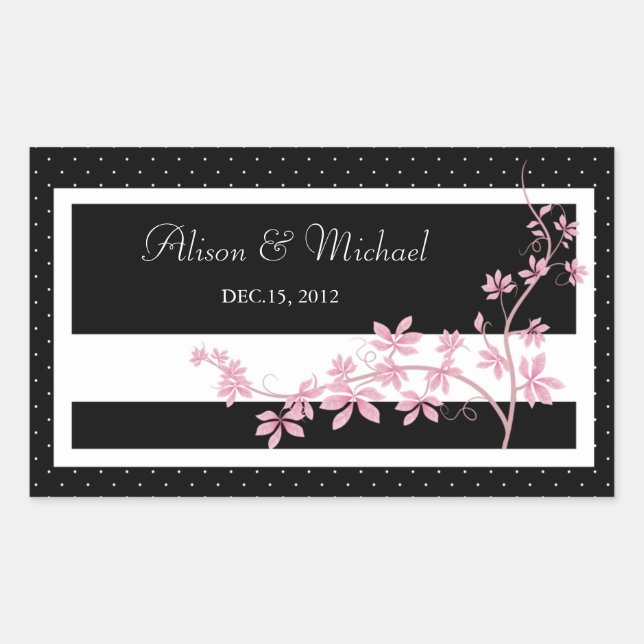 Adesivo Retangular Floral Black - Selo de Casamento (Frente)