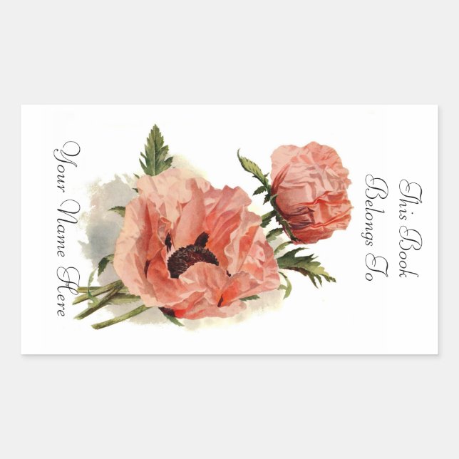 Adesivo Retangular Floral Bookplate (Frente)