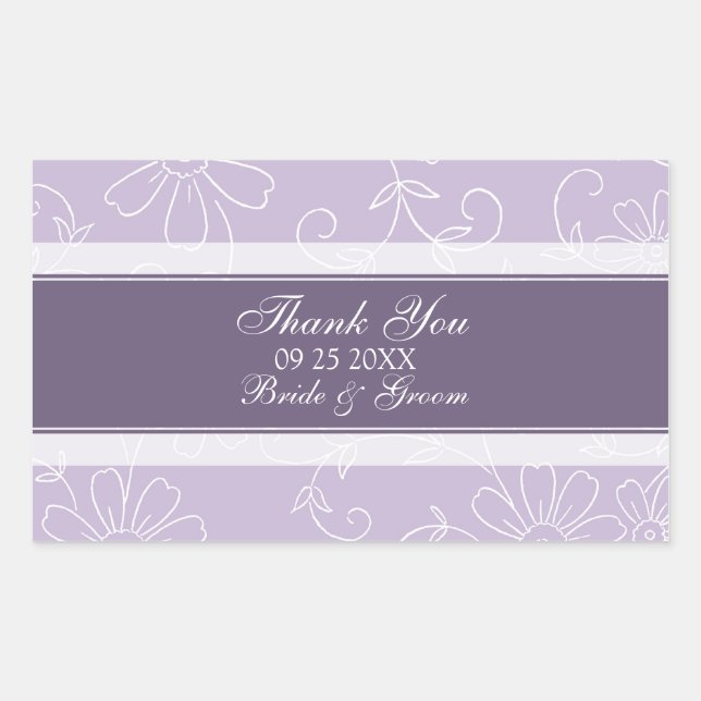 Adesivo Retangular Floral Branca Roxo Obrigado Marcações De Favor De  (Frente)