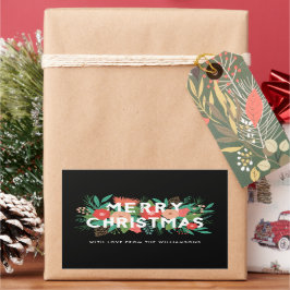 Adesivo Retangular Floral Moderno, Feliz Natal Negro