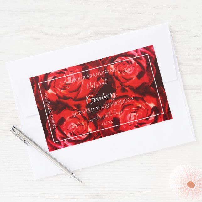 Adesivo Retangular Floral Product Packaging Labels Rosa vermelha Flor (Envelope)