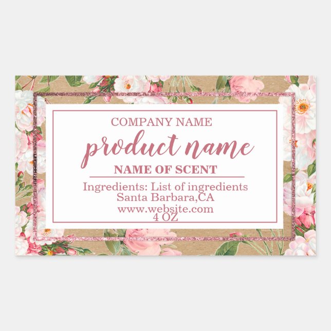 Adesivo Retangular Flores aquáticas nos rótulos de papel kraft (Frente)