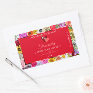 Adesivo Retangular Flores Coloridas Frame Red Product Labels Coraçõ