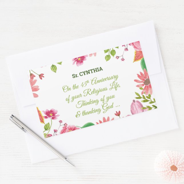 Adesivo Retangular Flores de Aquarela Religiosas de 45 anos (Envelope)