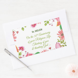 Adesivo Retangular Flores de Aquarela Religiosas do 50º Aniversário