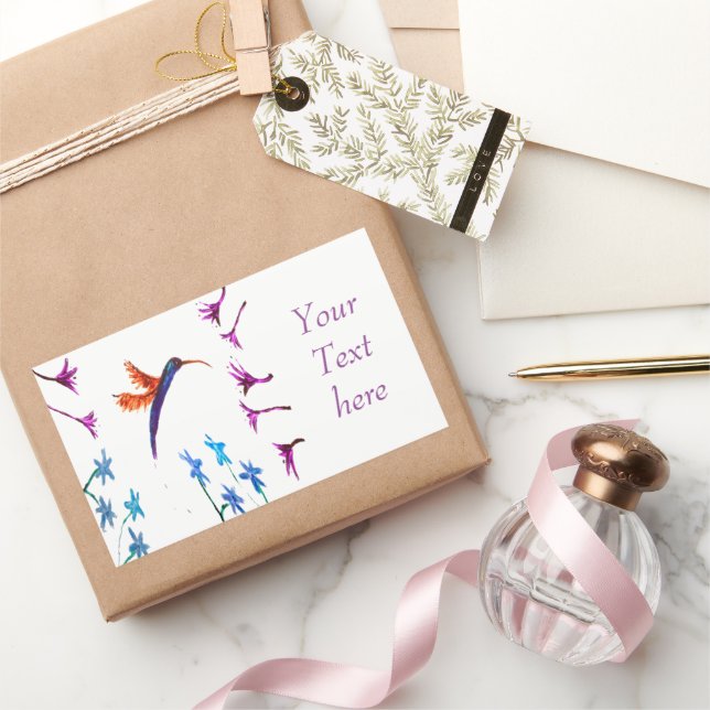 Adesivo Retangular Flores de Hummingbird Personalizadas Florais (Presentear)