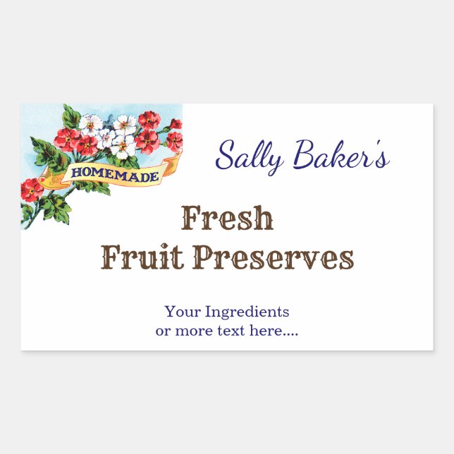 Adesivo Retangular Flores de Primrose Homemade Editáveis Baking (Frente)