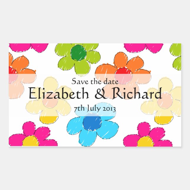 Adesivo Retangular Flores desenhadas à mão livre Vinheta (Frente)