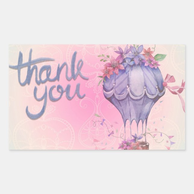 Adesivo Retangular flores e balão de ar quente obrigado  (Frente)