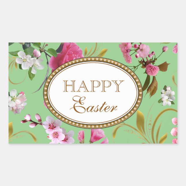 Adesivo Retangular Flores Rosa-felz pascoa (Frente)