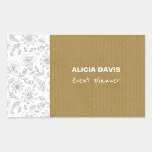 Adesivo Retangular Flores Simples Elegantes Fundo Kraft