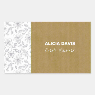 Adesivo Retangular Flores Simples Elegantes Fundo Kraft