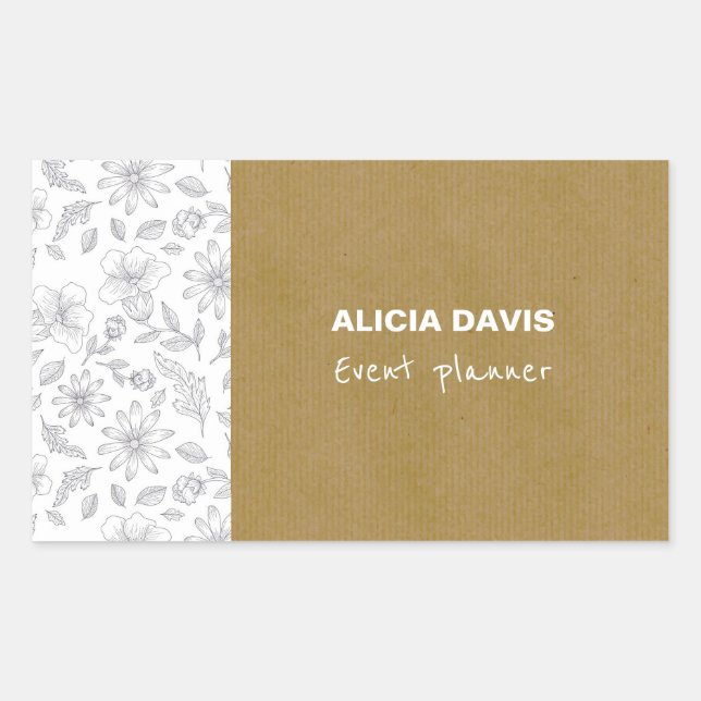 Adesivo Retangular Flores Simples Elegantes Fundo Kraft (Frente)