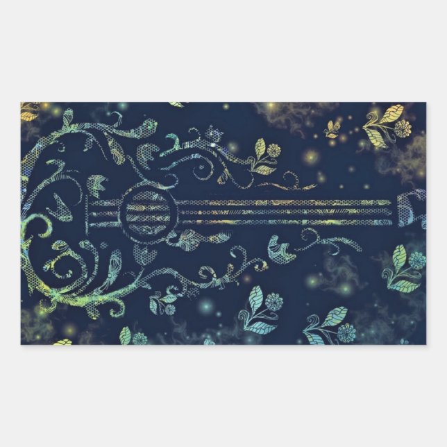 Adesivo Retangular Flores, Vinheta de Arte de Violão (Frente)