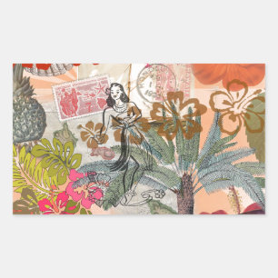 Adesivo Retangular Flores Vintage Hula Coloridas Havaianas Tropicais