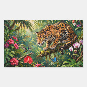 Adesivo Retangular Floresta Tropical Jaguar Beija-flores Borboletas F