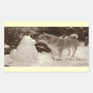 Adesivo Retangular fofa akita beijando snowman akita foto de natal