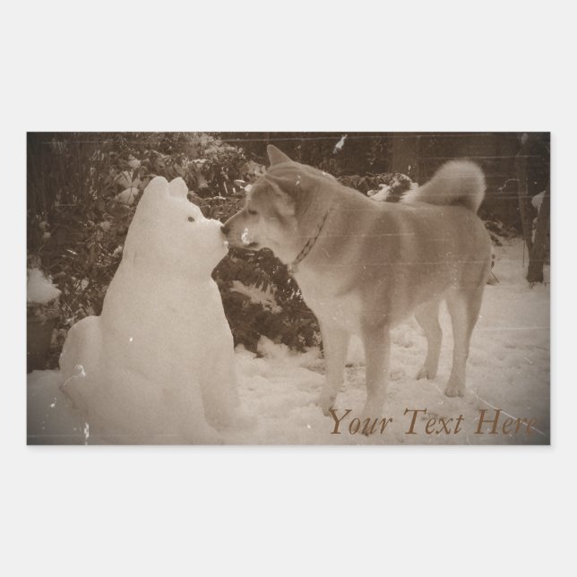 Adesivo Retangular fofa akita beijando snowman akita foto de natal (Frente)