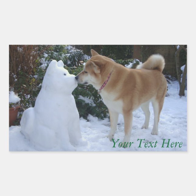 Adesivo Retangular fofa akita beijando snowman akita foto de natal (Frente)