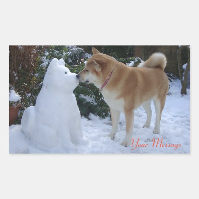 Adesivo Retangular fofo akita beijando cachorro de neve do boneco de  (Frente)
