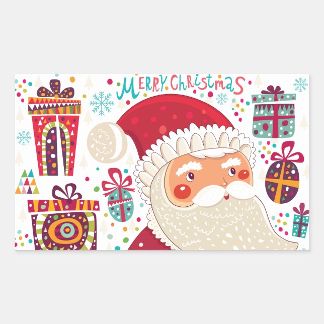 Adesivo Retangular Folk Art Santa Claus (Frente)