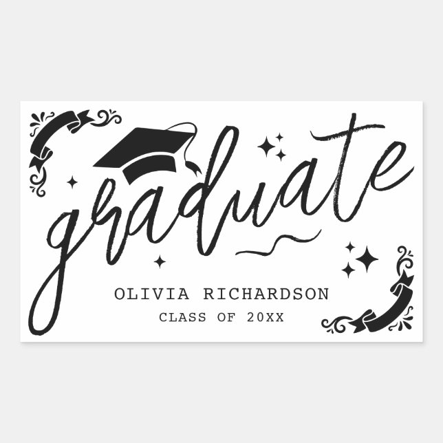Adesivo Retangular Formatura Personalizada Elegante Roteiro Estrelas  (Frente)