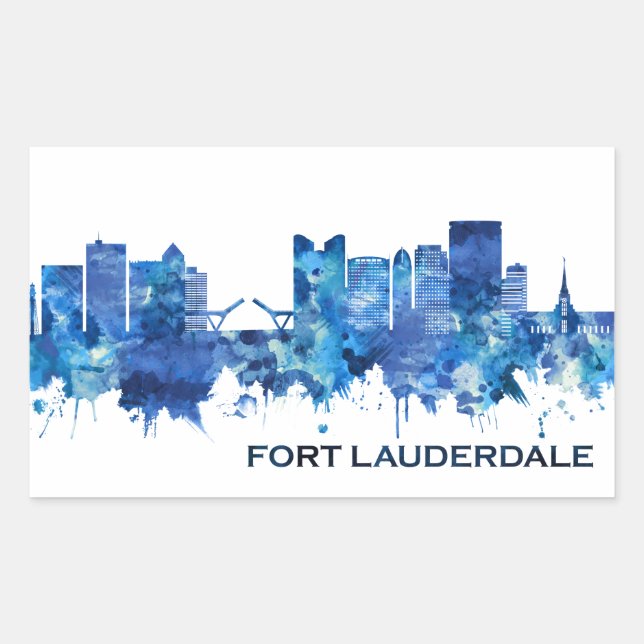 Adesivo Retangular Fort Lauderdale Florida Skyline Blue (Frente)